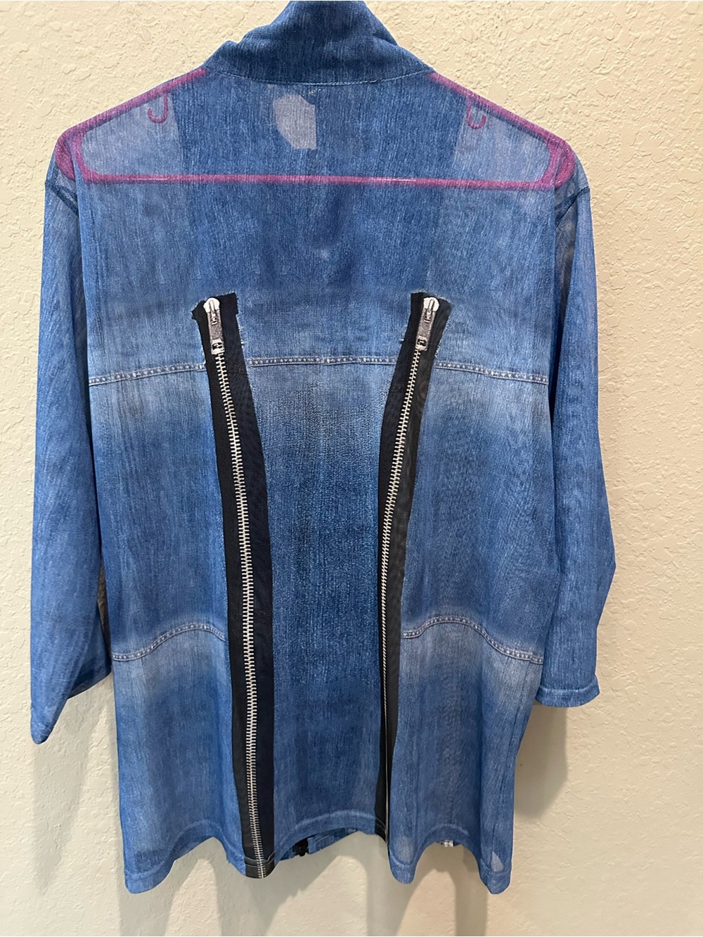 Valentina Tunic Top Faux Denim Full Zipper Semi Sheer Sz XL EUC - Picture 6 of 9